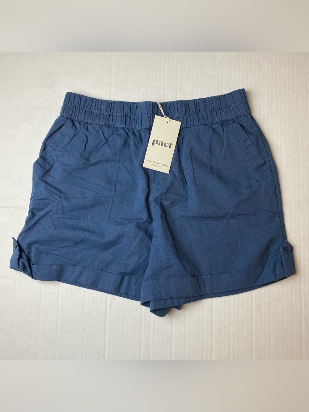 Pact Organic Cotton Linen Blend Shorts Navy Blue Small NWT